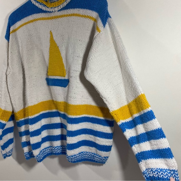 Handmade knit sweater sailboat Colorblock vintage - Picture 3 of 6